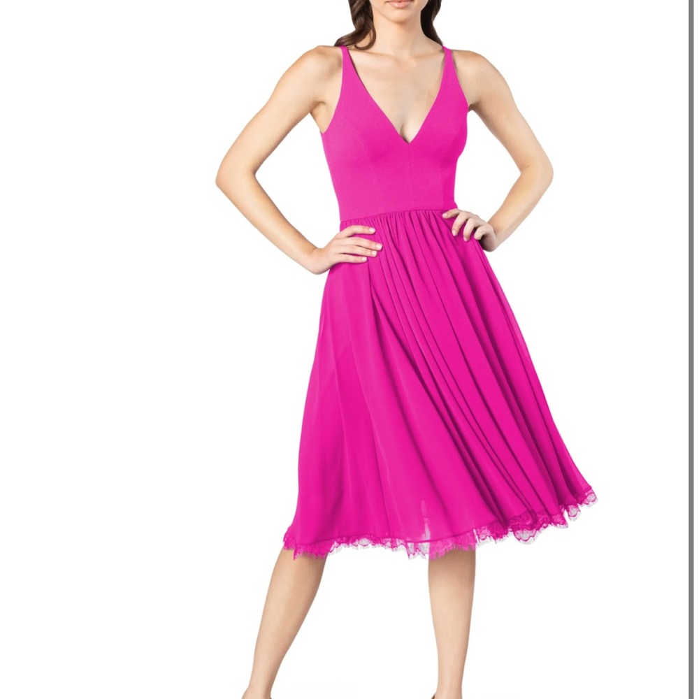 Dress the Population Alicia Mixed Media Midi Dress Bright Fuschia